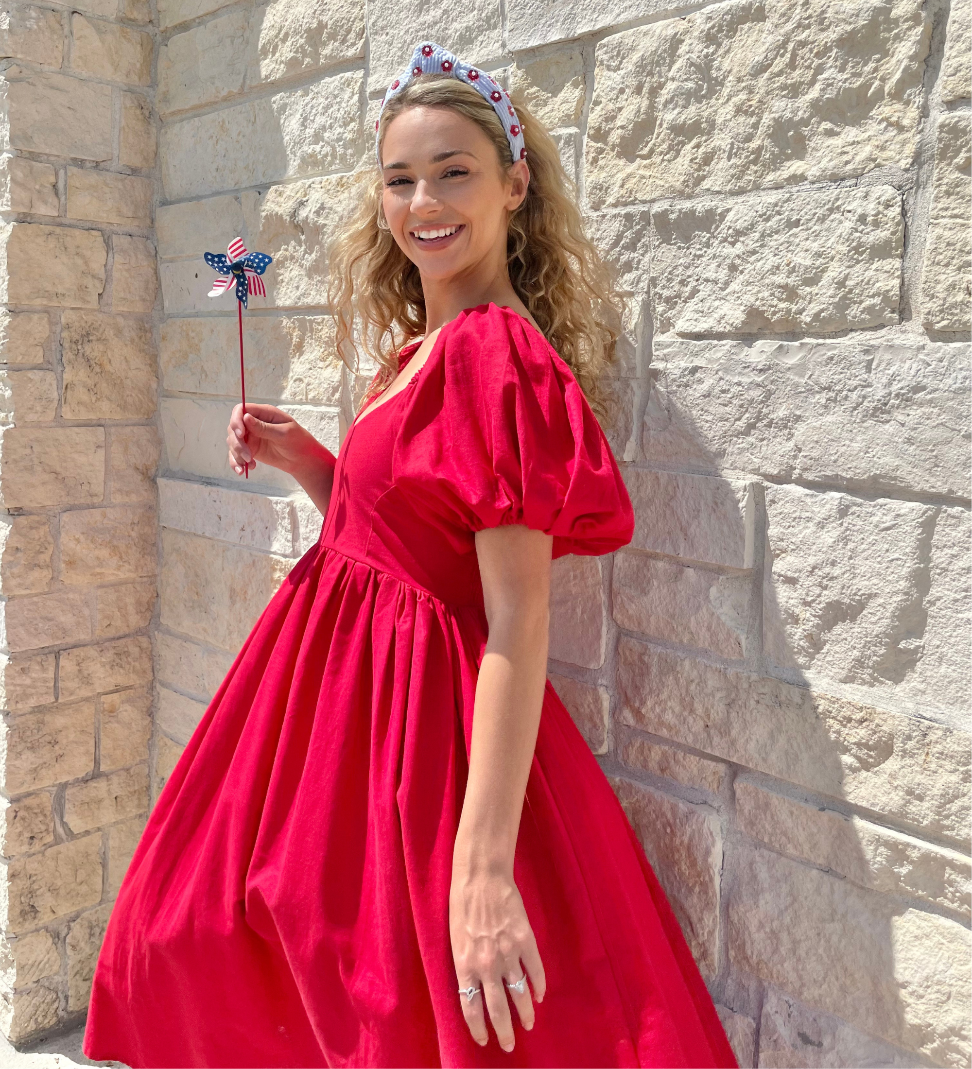 Puff sleeve red shop dress