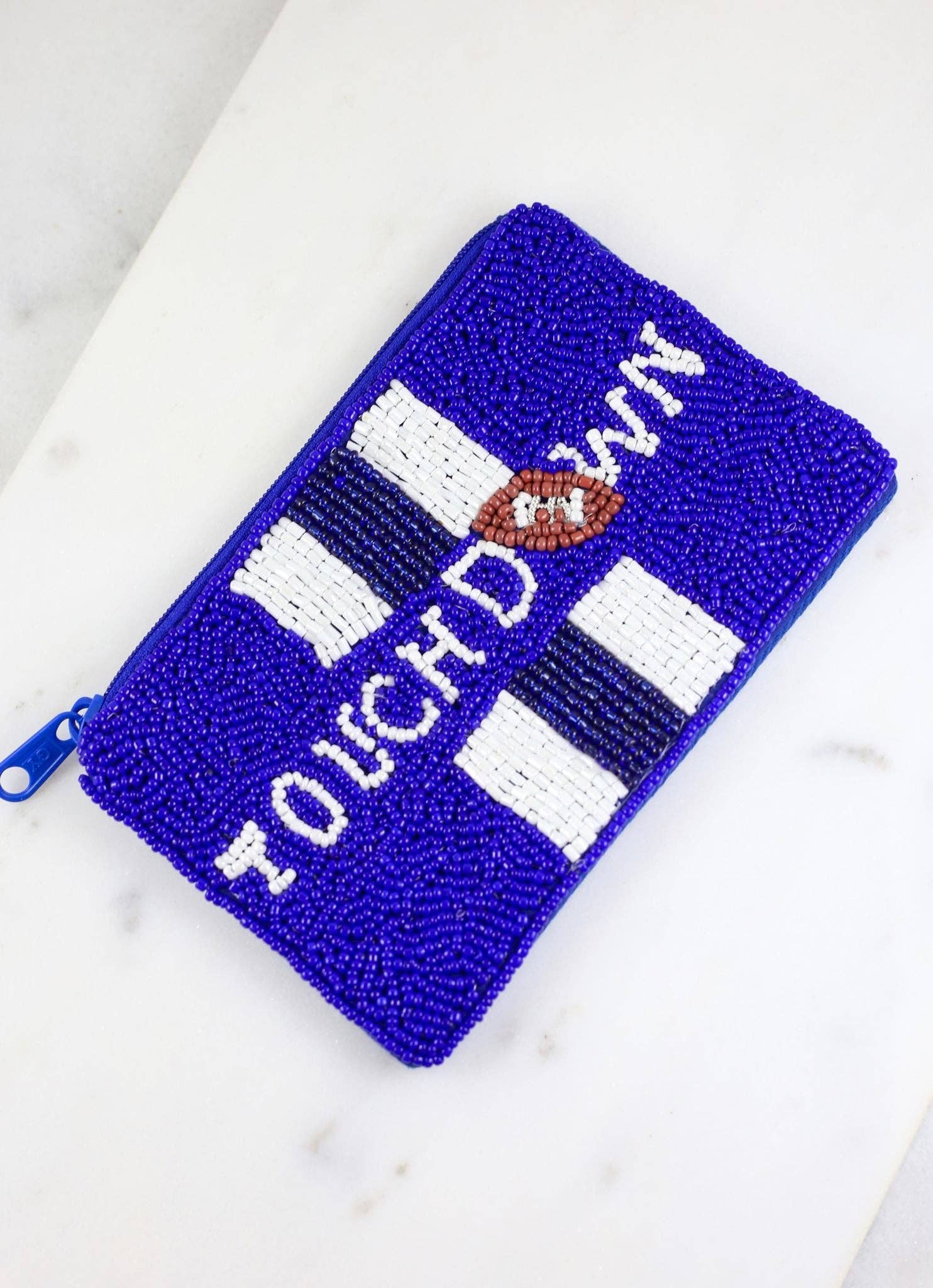 Touchdown Beaded Pouch - BLUE/WHITE