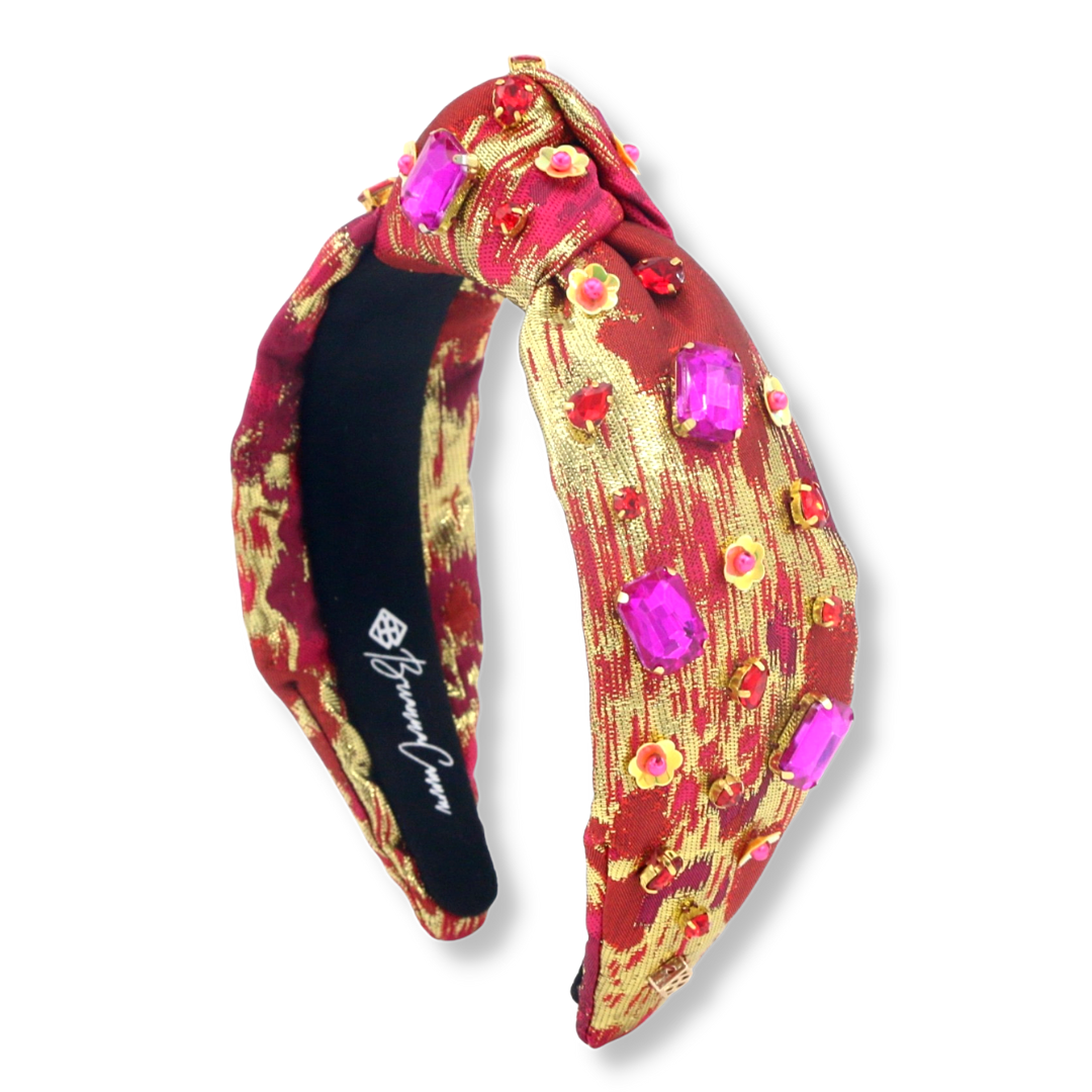 Red and Gold Brushstroke Headband with Pink Crystals