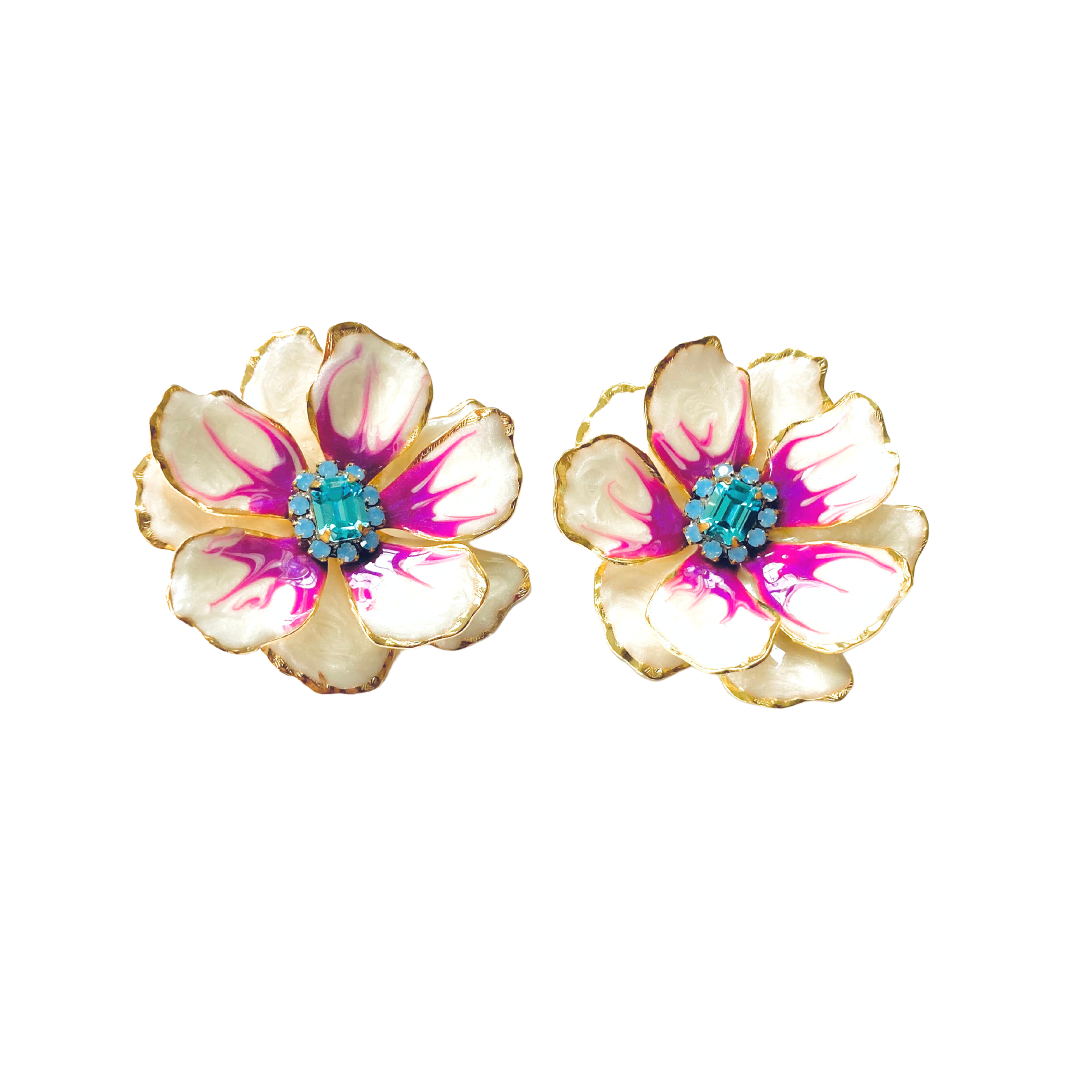Hand painted Floral Statement Earring - Turquoise