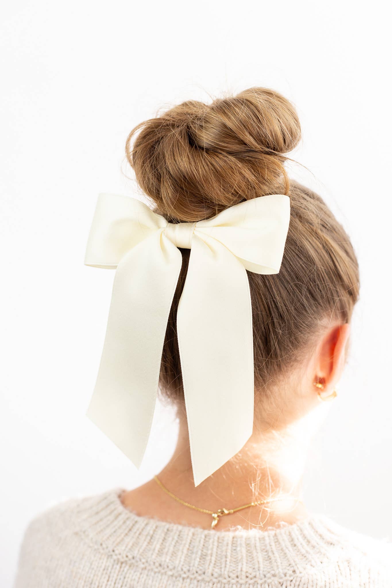 Bailee Matte Satin Bow Barrette: Ivory