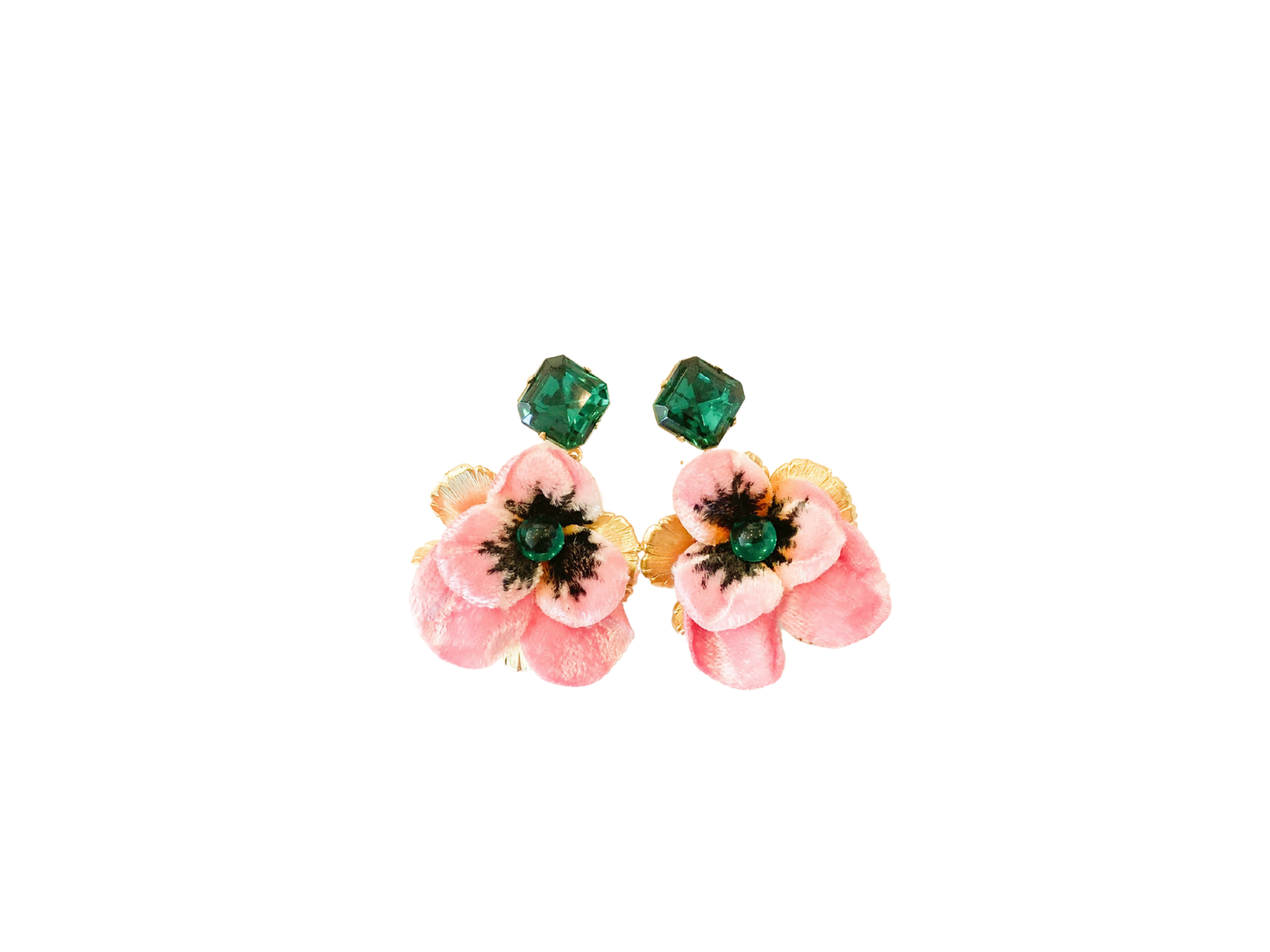 Pink Velvet Floral with Emerald Top Earring