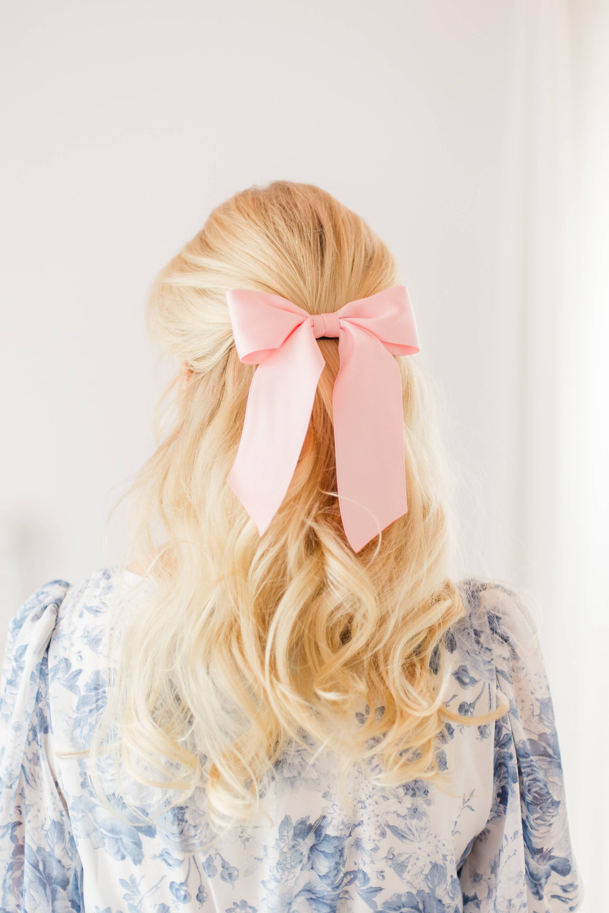 Matte Satin Bow Barrette: Soft Pink