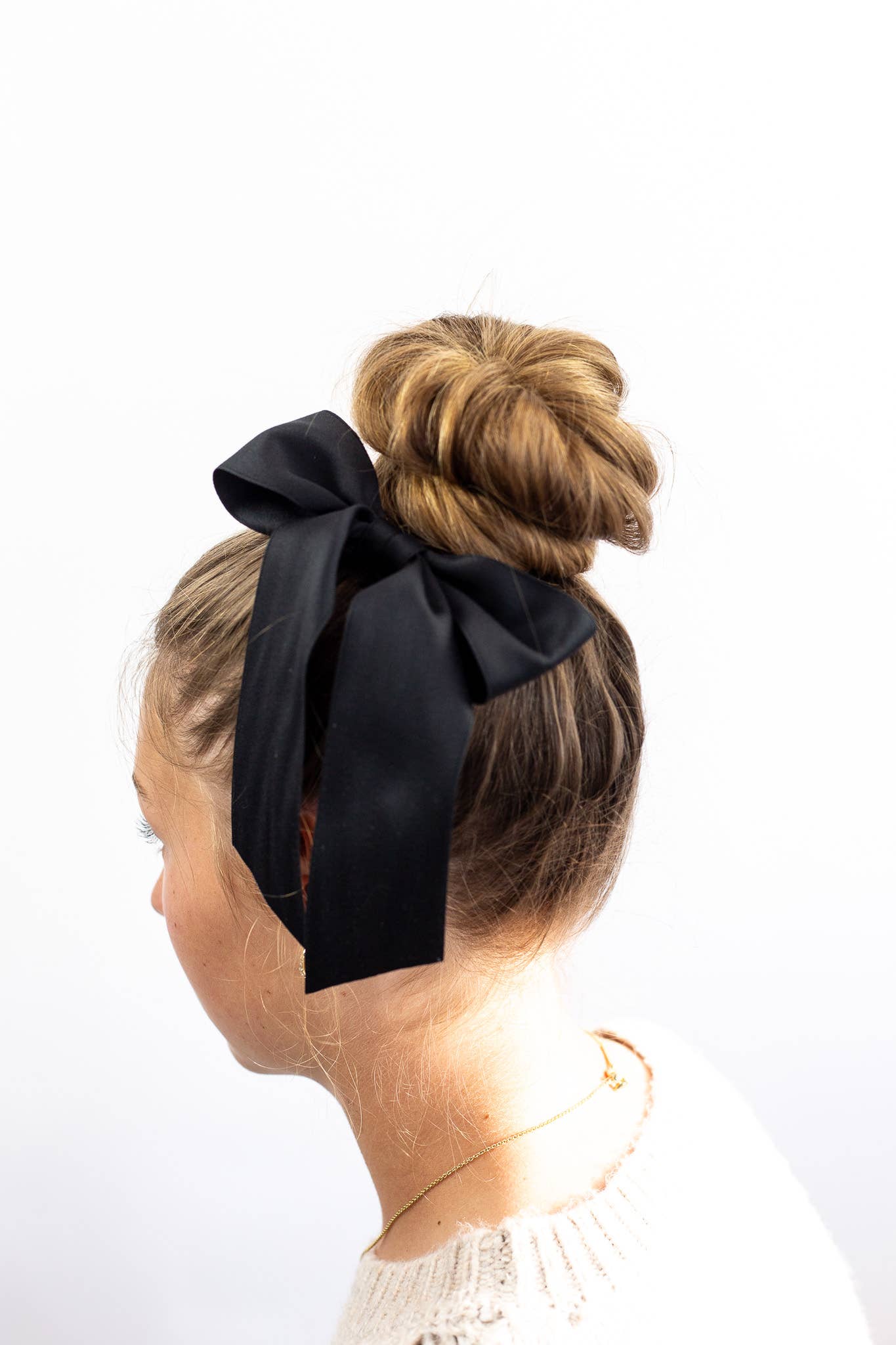 Bailee Matte Satin Bow Barrette: Black