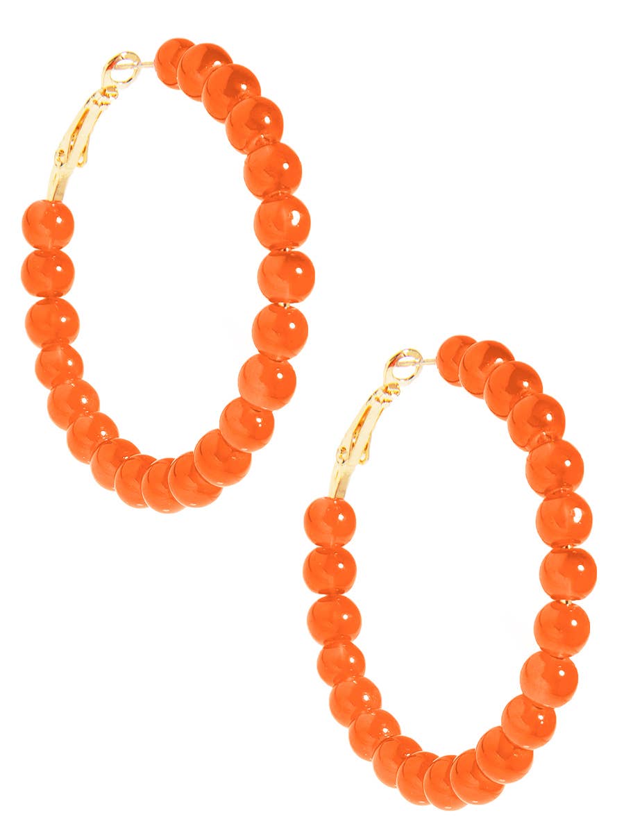 Glass Bead Hoop Earring-Orange
