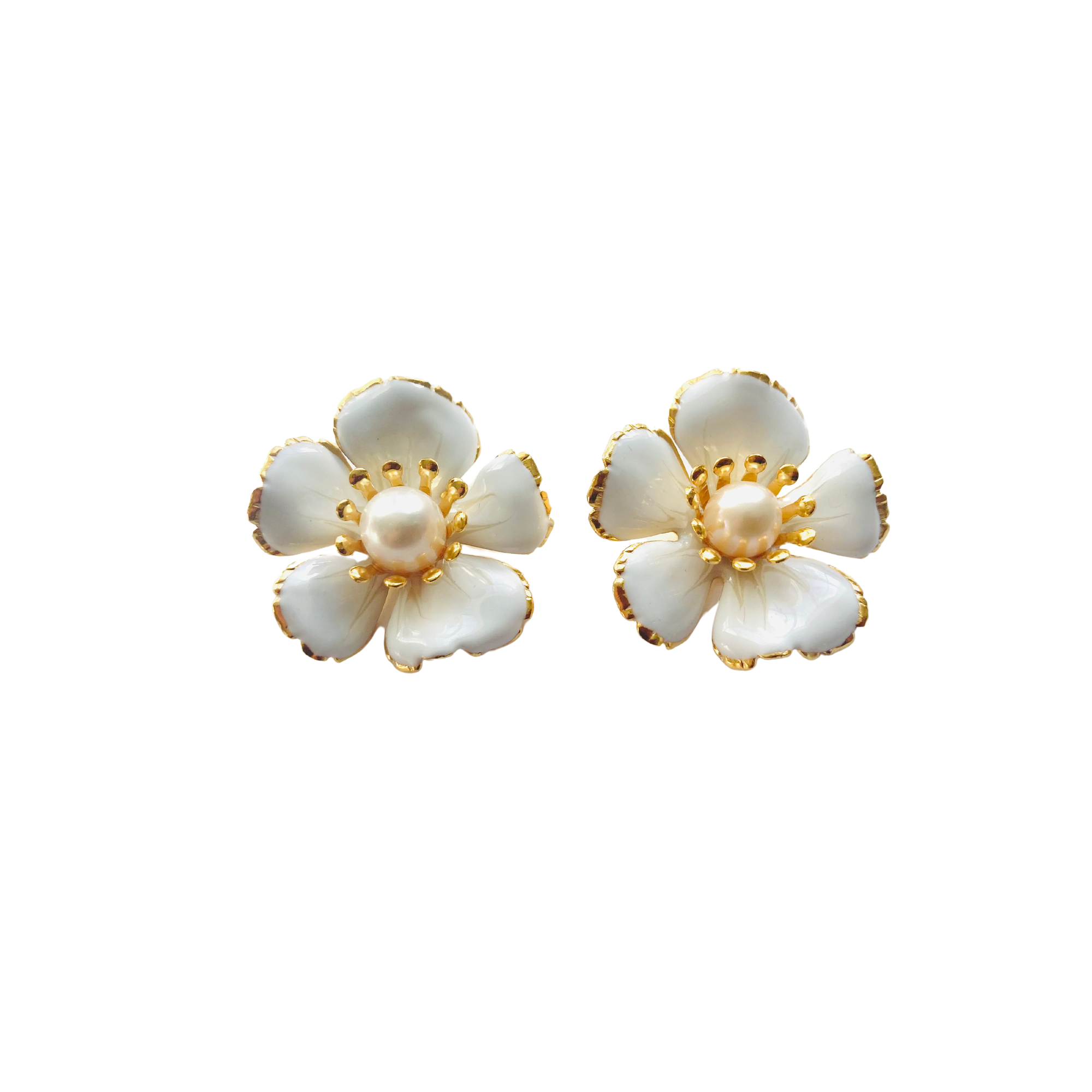 Hand Painted Floral Earring - Pearl