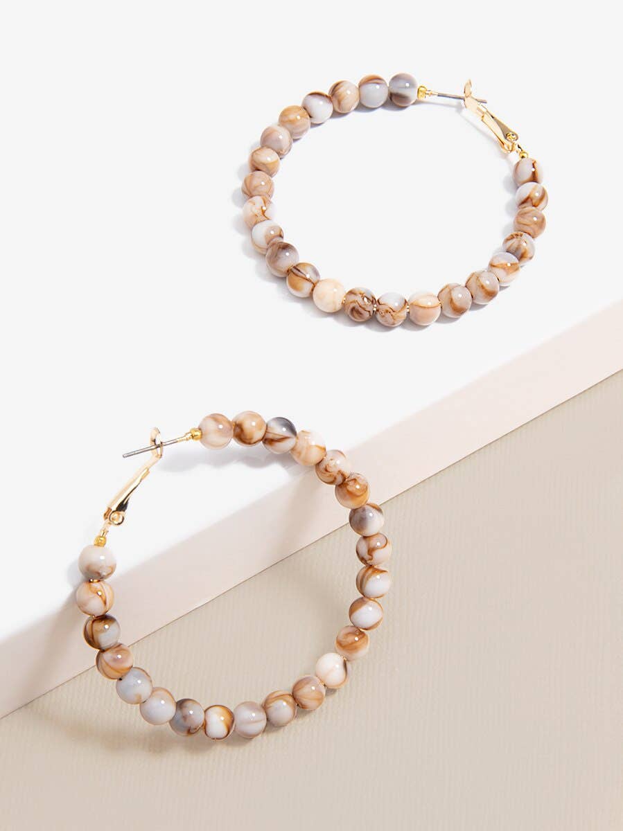 Marbled Beads Hoop Earring- Brown/Gray