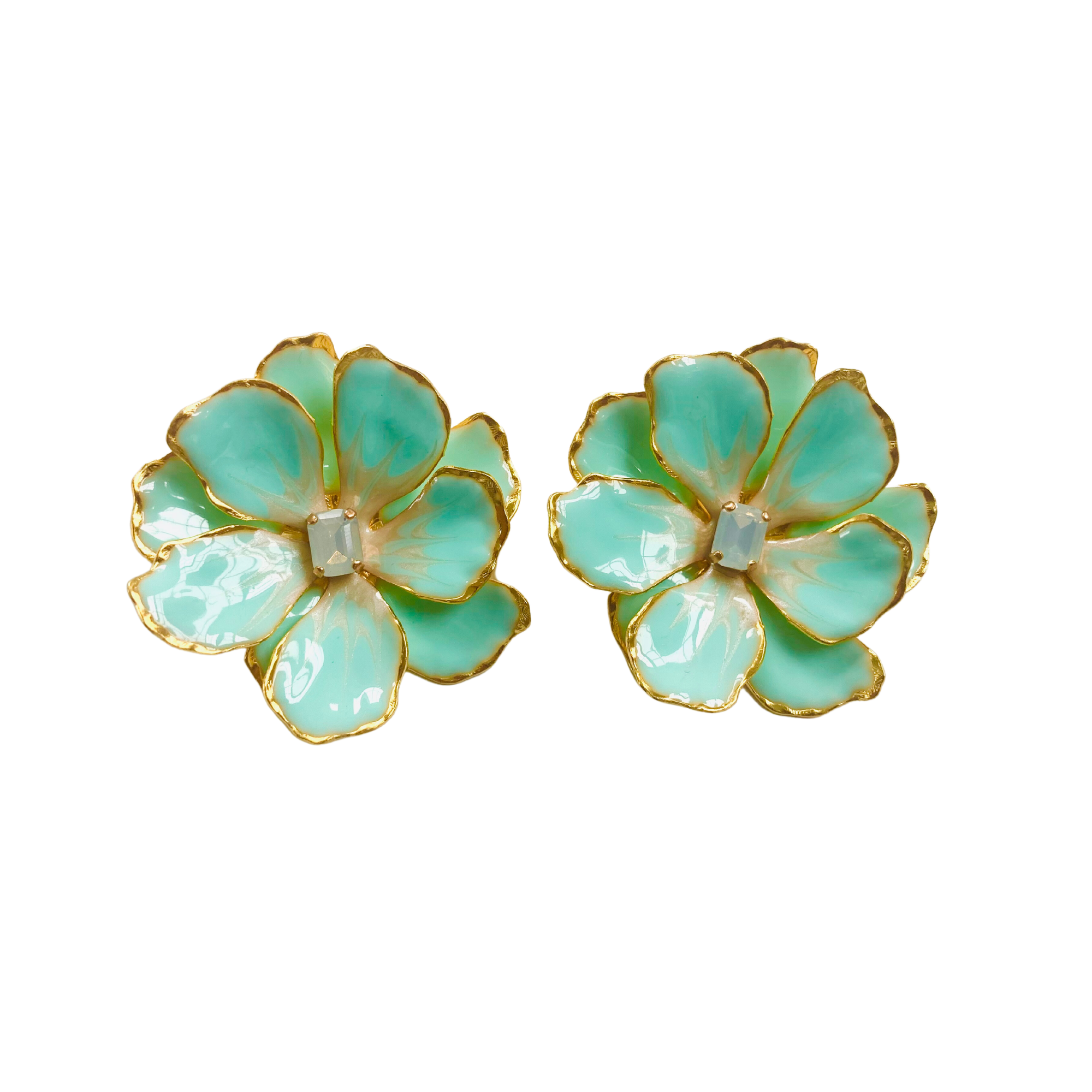 Hand Painted Floral Statement Earring - Mint