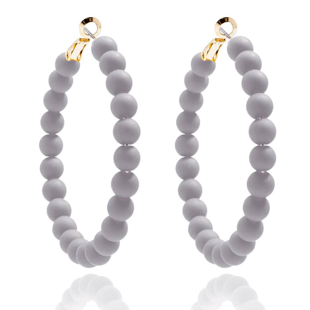 Matte Beaded Hoop Earring - Light Gray