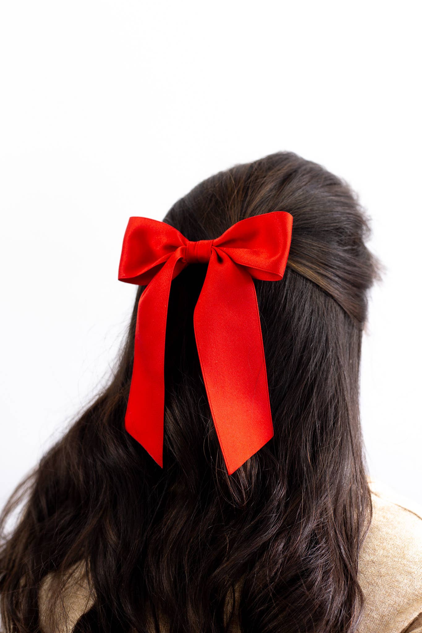 Bailee Matte Satin Bow Barrette: Red